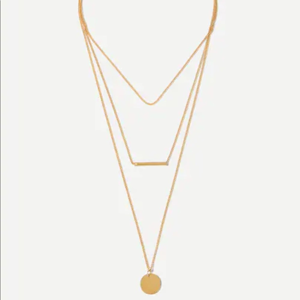 LAST ONE Gold Circle Pendant Triple Layer Necklace - Picture 4 of 5